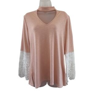 Kay Celine Shirt Womens Small Pink Danielle-7K Lace Bell Sleeve Choker Top Y2K